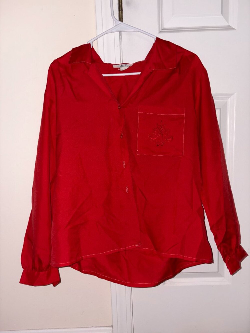 Vintage Jody solid red long sleeve button down top, juniors size 12.